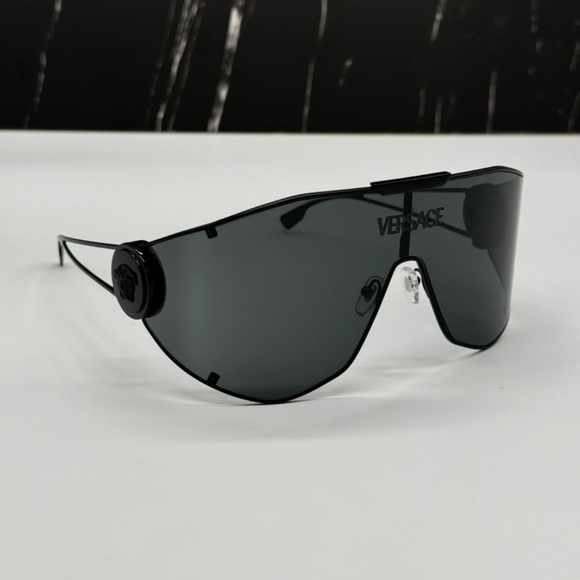 NEW VE2268 1433/87 VERSACE OVERSIZED VE2268 143387 BLACK METAL UNISEX SUNGLASSES - Picture 4 of 10